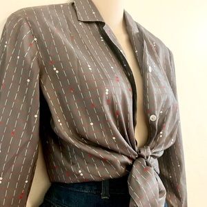 1980s silky printed button up blouse.